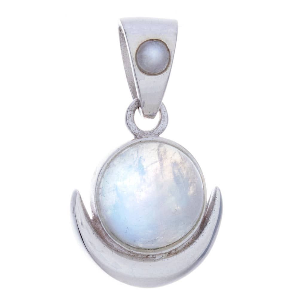 Full Moon Rainbow Moonstone Pendant: Sterling Silver