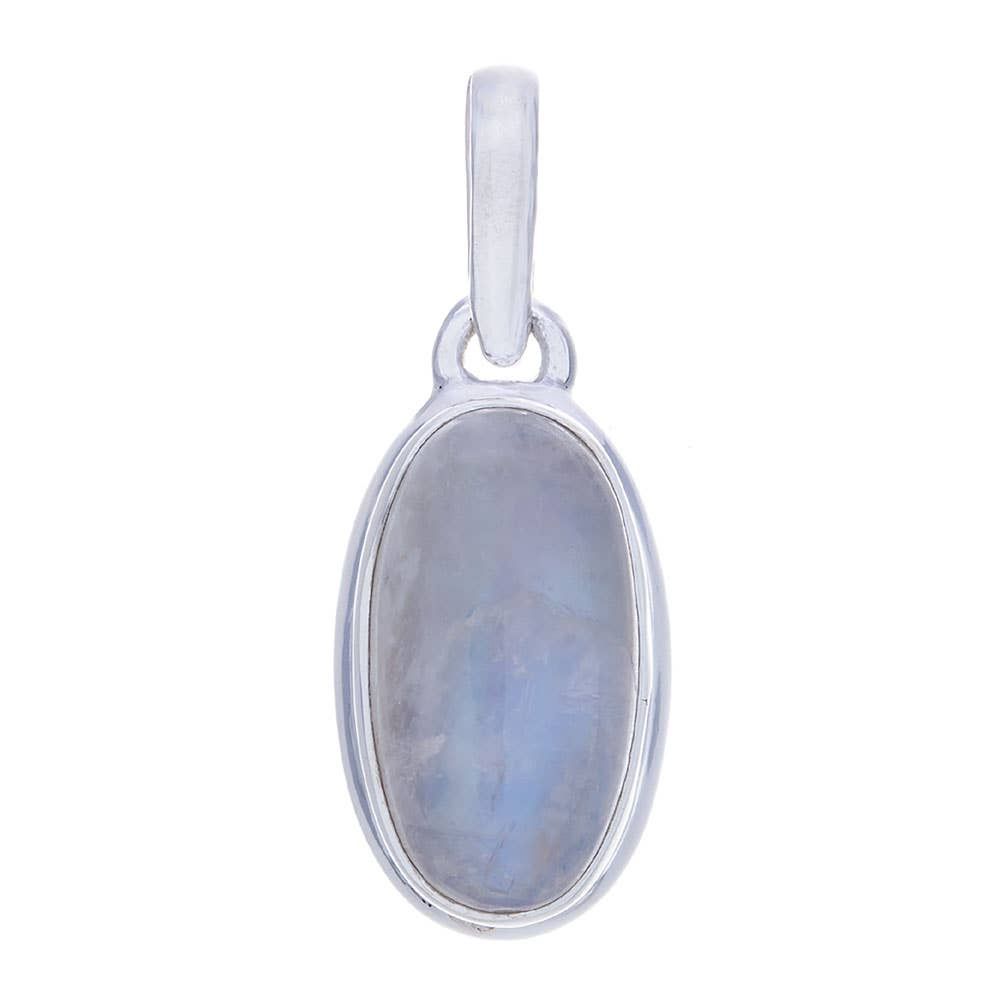 Rainbow Moonstone Simple Oval Pendant: Sterling Silver