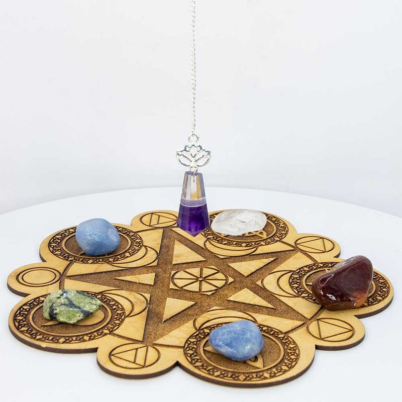 Gemstone Pendulum w/ Lotus - Clear Quartz &amp; Amethyst (Each): Amethyst clear quartz