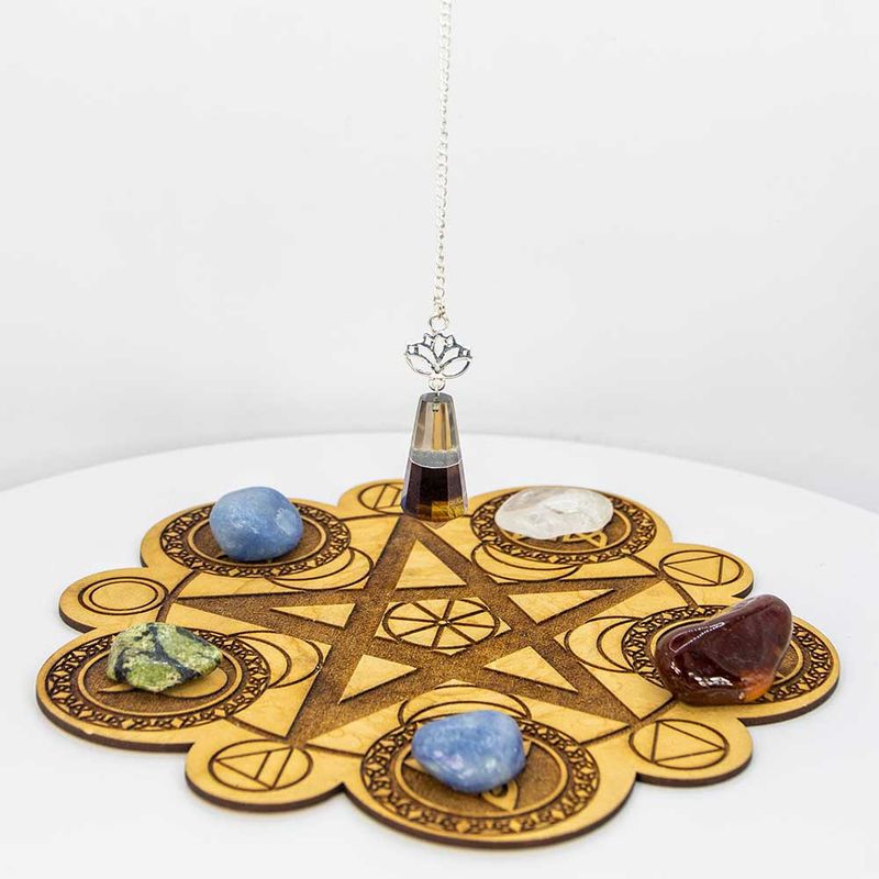 Gemstone Pendulum w/ Lotus - Clear Quartz &amp; Tiger Eye (Each): Clear quartz tiger eye