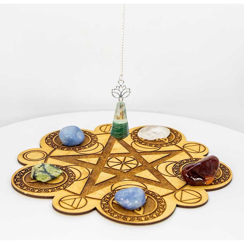 Gemstone Pendulum w/ Lotus Clear Quartz &amp; Green Aventurine: Aventurine clear quartz