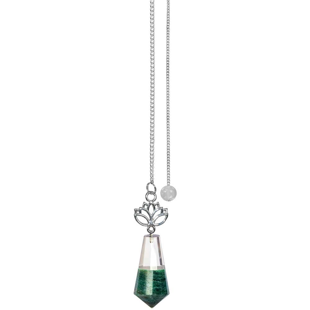 Gemstone Pendulum w/ Lotus Clear Quartz &amp; Green Aventurine: Aventurine clear quartz