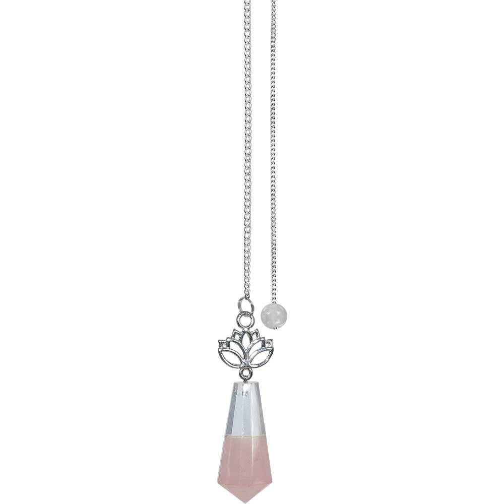 Gemstone Pendulum w/ Lotus - Clear Quartz &amp; Rose Quartz: Clear quartz rose quartz