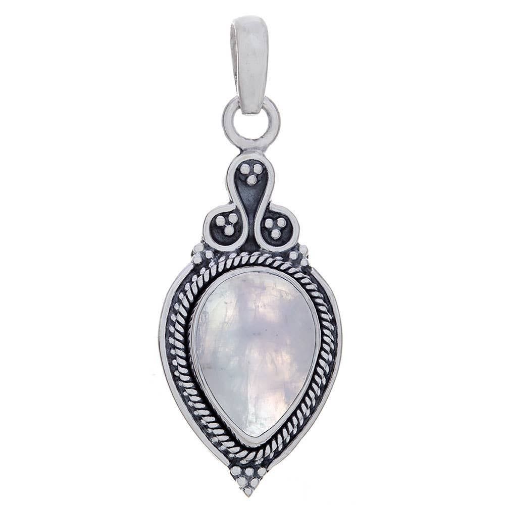 Sterling Silver Rainbow Moonstone Fancy Teardrop Pendant: Sterling Silver