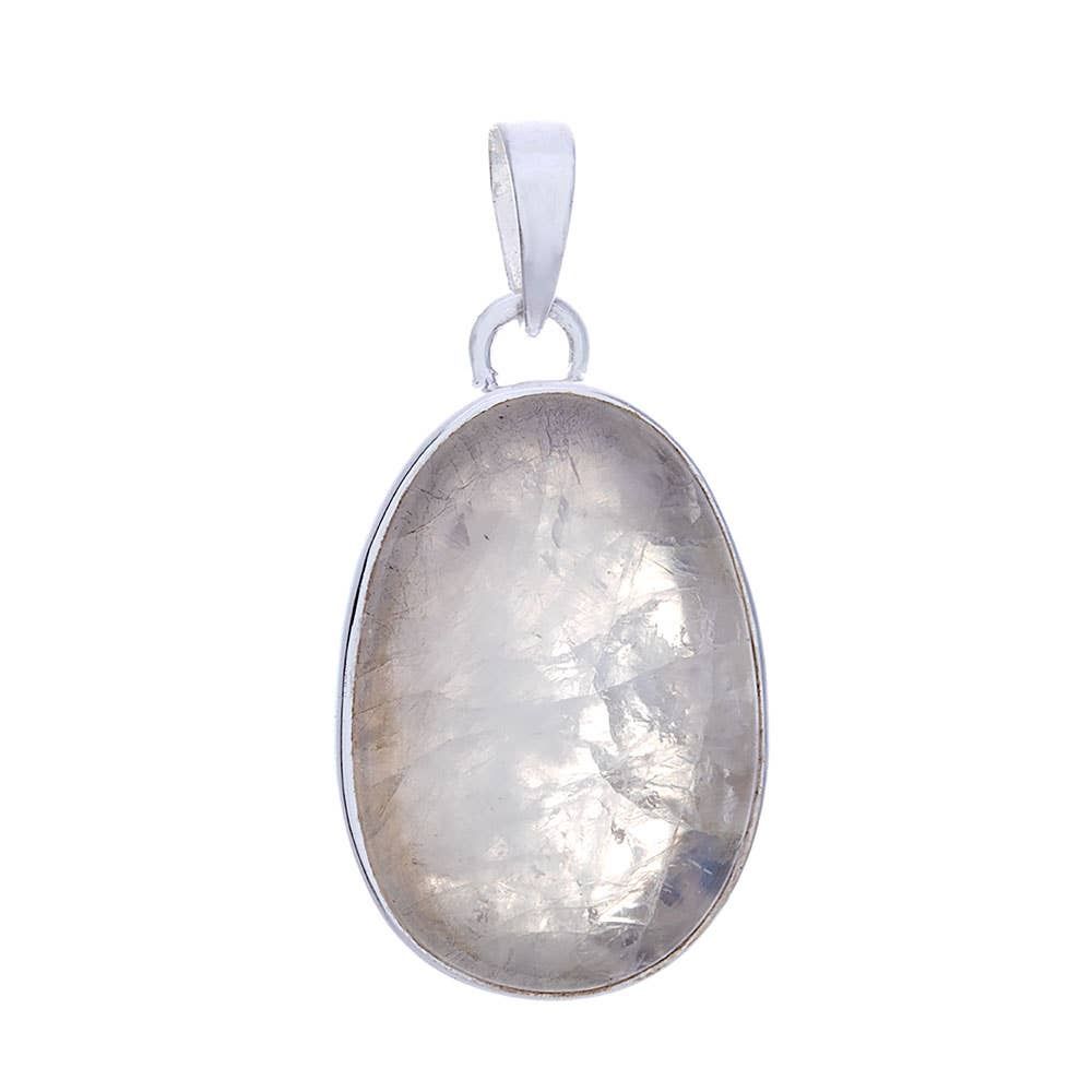 Rainbow Moonstone Small Slice Pendant: Sterling Silver