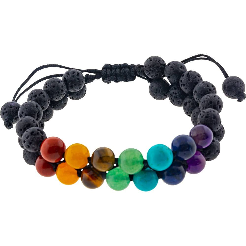 Chakra Adjustable Bracelet 8-9mm Round Beads Double Row