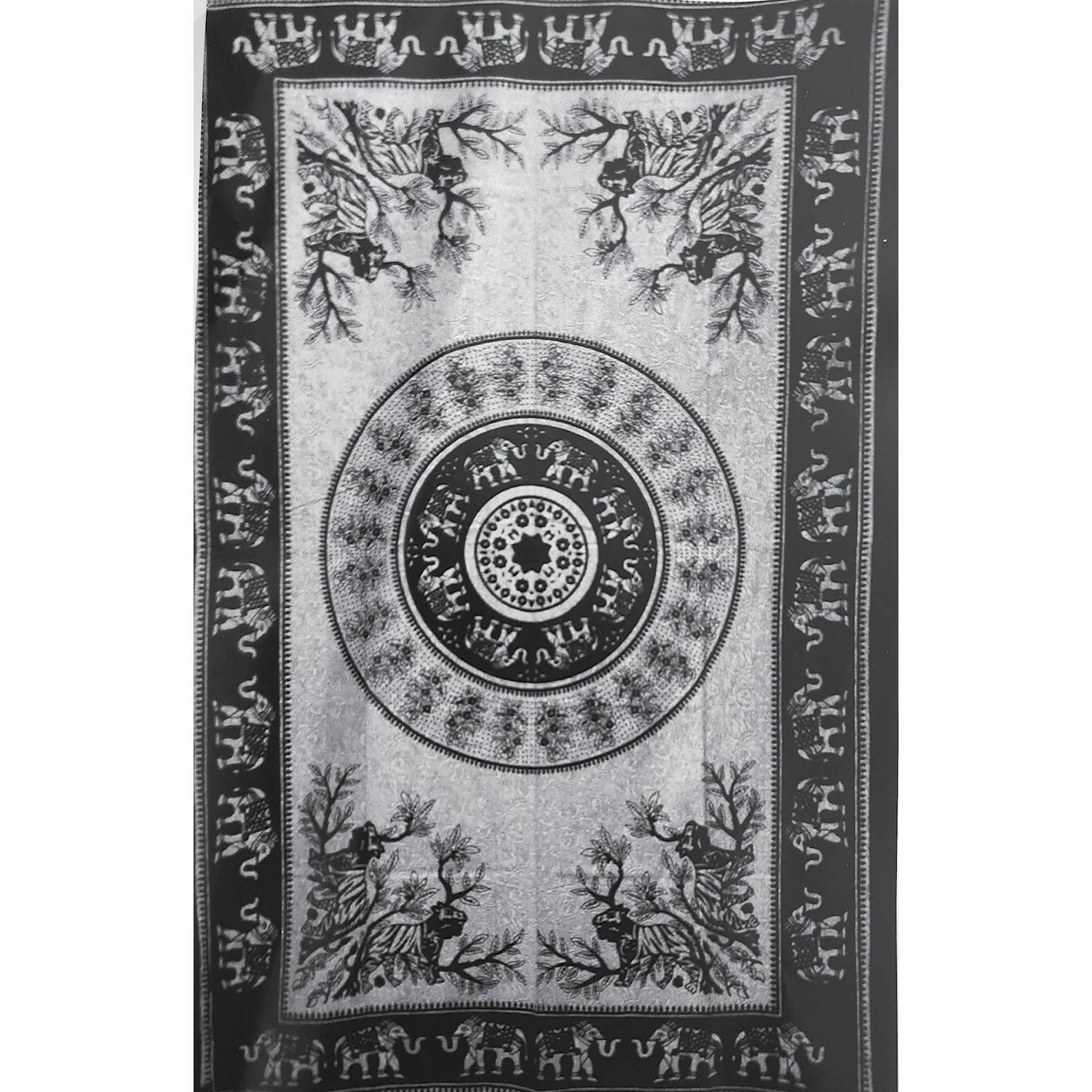 Elephant Good Luck Tapestry: Natural/Black / 100% Cotton / 4.5x6.5ft