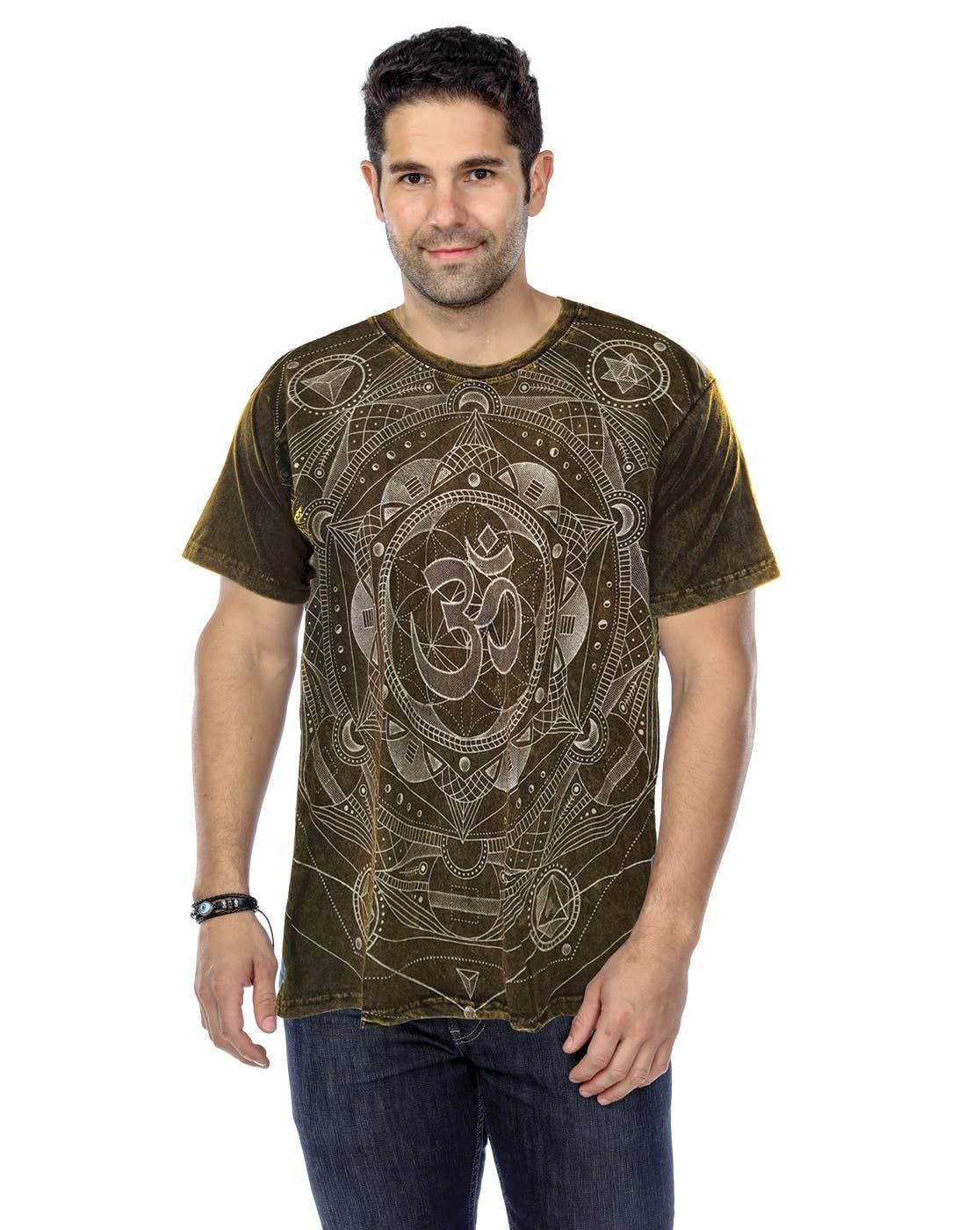 Om Mantra T-Shirt Mandala Print: Brown / M