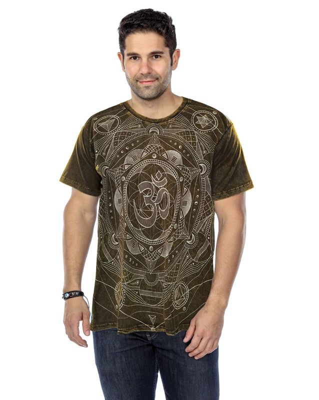 Om Mantra T-Shirt Mandala Print: Brown / M