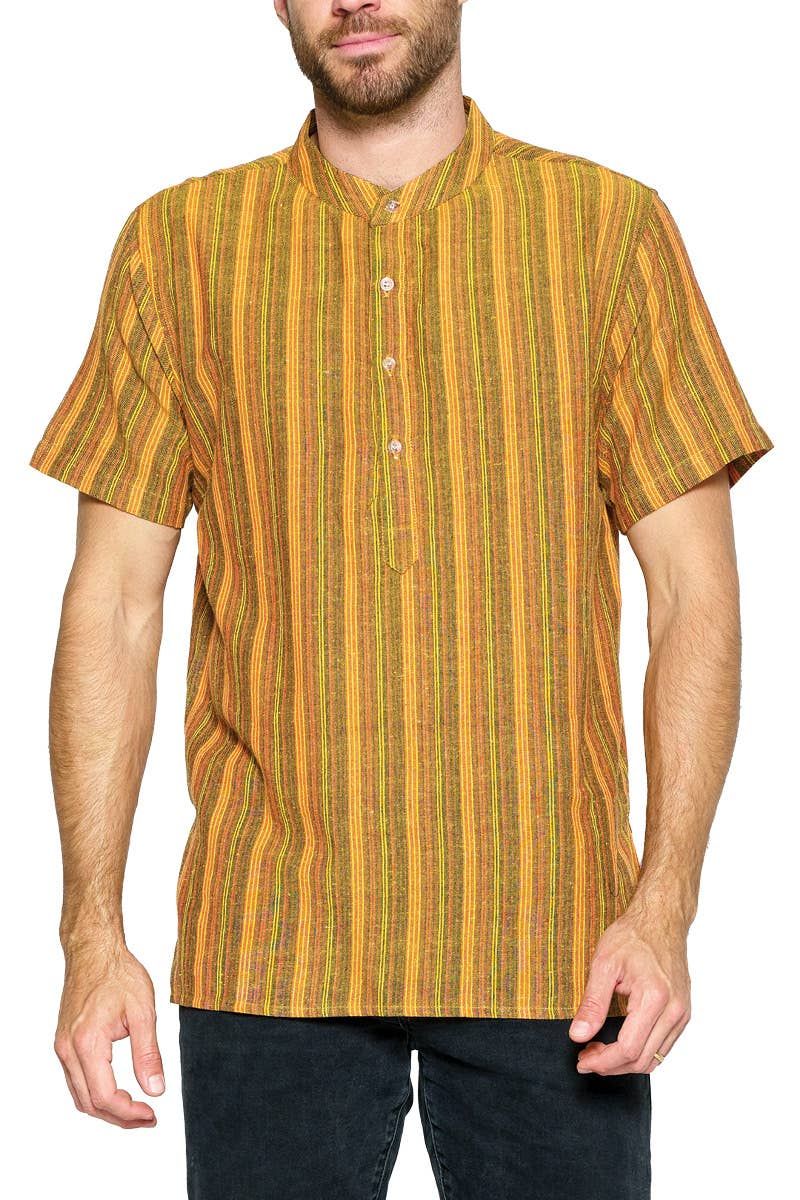 Men's Striped Kurta: Mustard / L