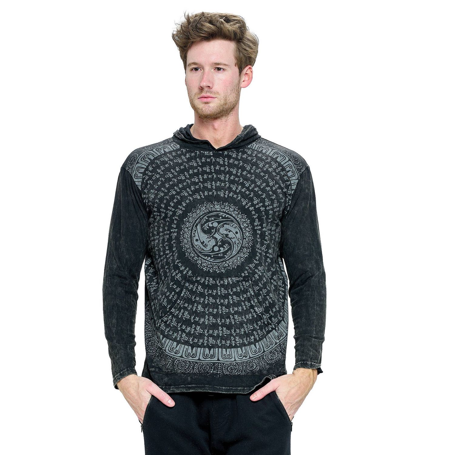 Men's Mantra Hooded T-Shirt: Black / 100% Cotton / XL