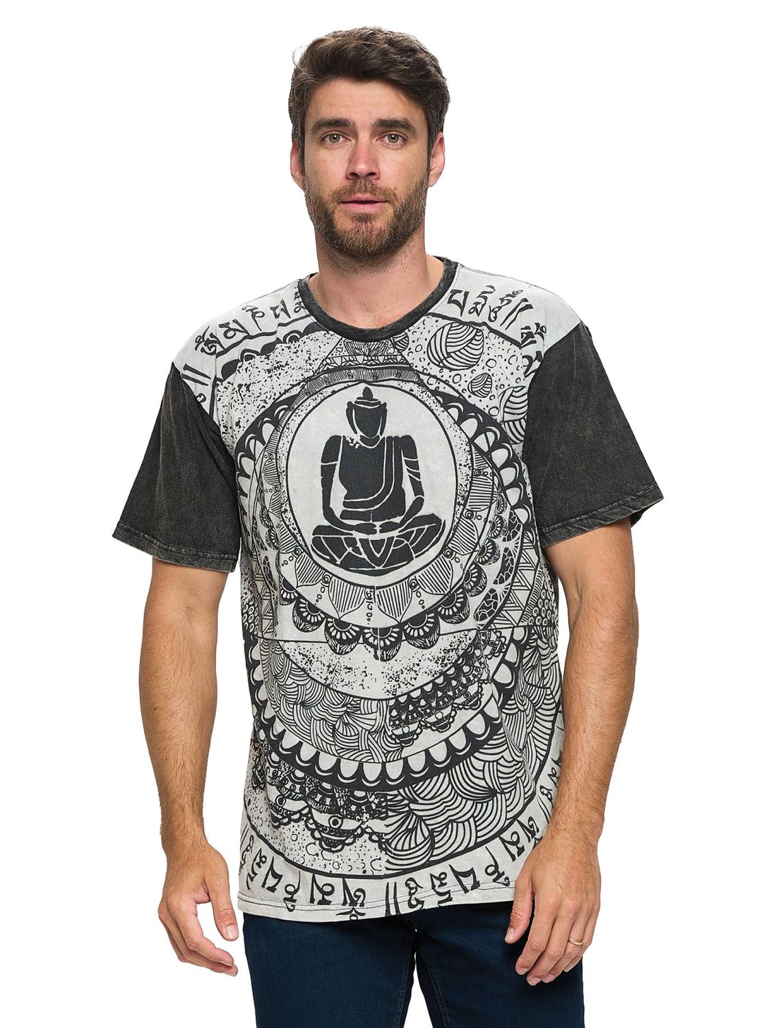 Men's T Shirt Buddha Meditation: Gray / 100% Cotton / XL