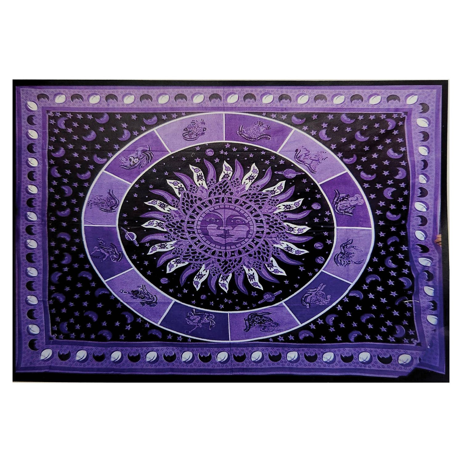 Zodiac Sun Moon Tapestry: Purple / 100% Cotton / 4.5x6.5ft