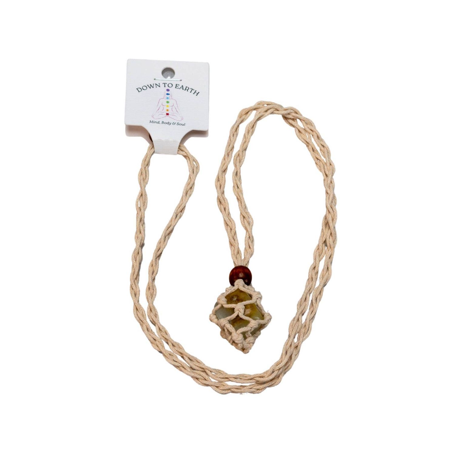 Adjustable Macrame Crystal Holder Necklace - Beige