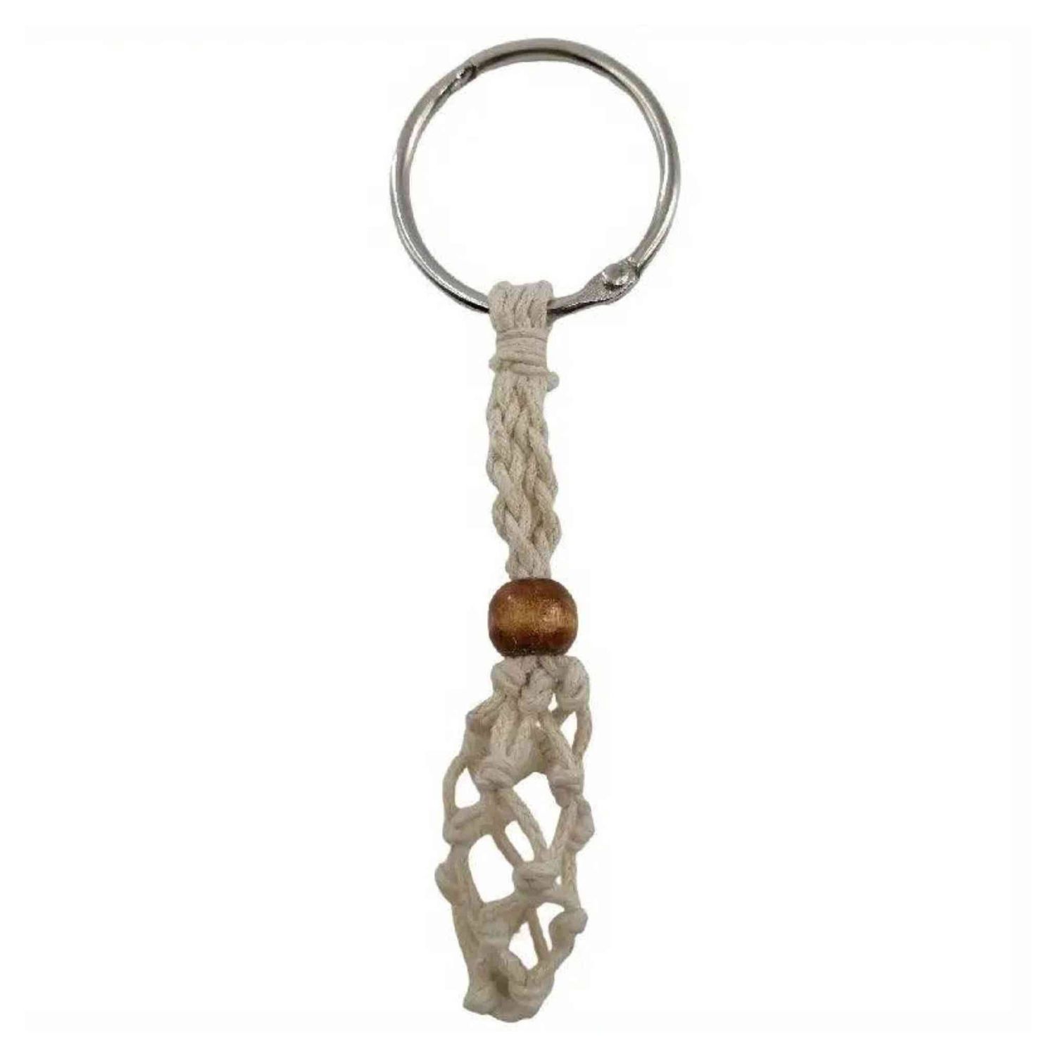 Adjustable Macrame Crystal Holder Keychain - Beige