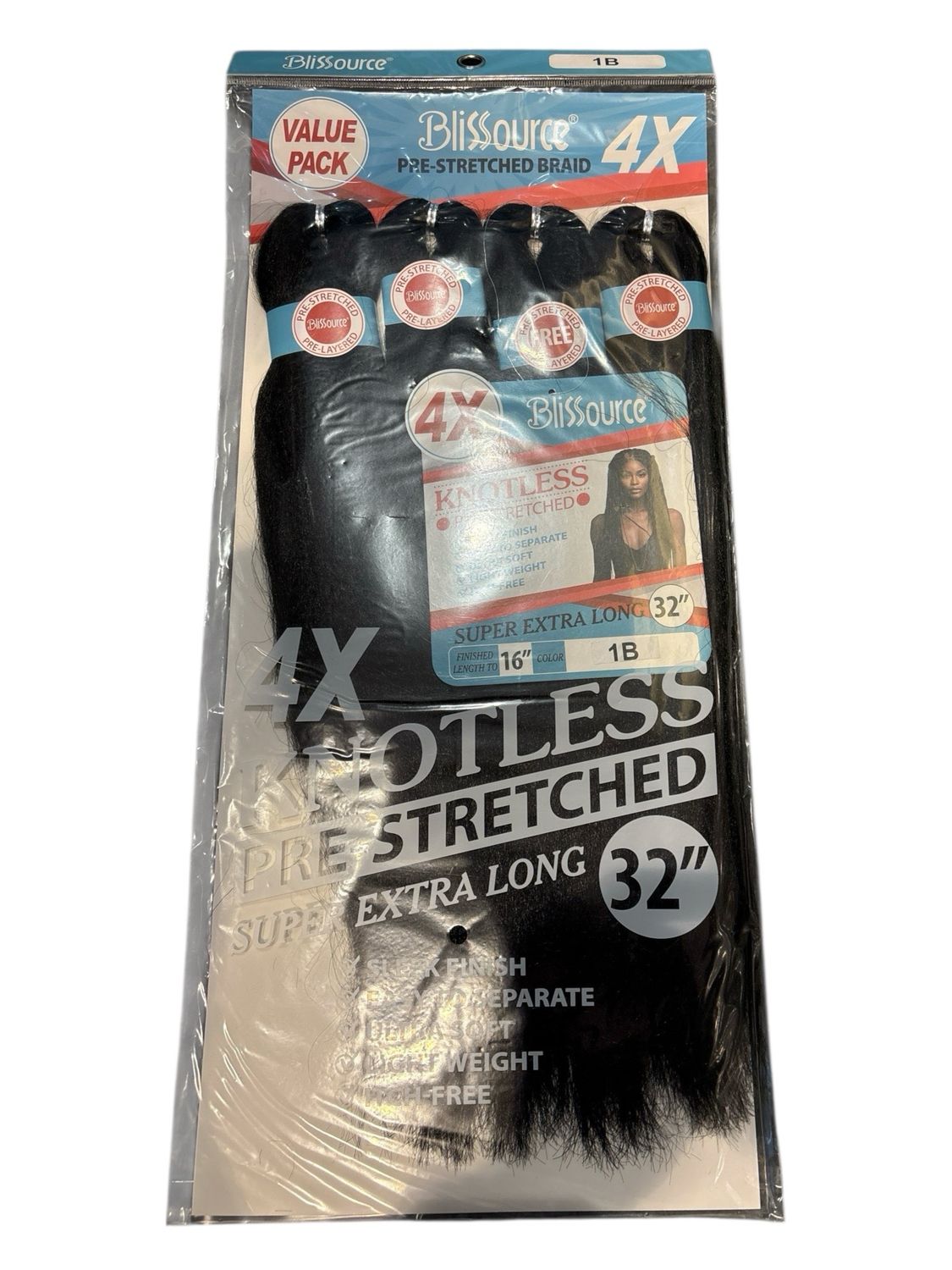 Blissource Pre-Strectched Braid 4x Knotless 32” Color 1B