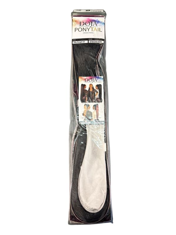 Doja Ponytail Drawstring Silky Straight 36” Color OT1B/ Cool Silver 