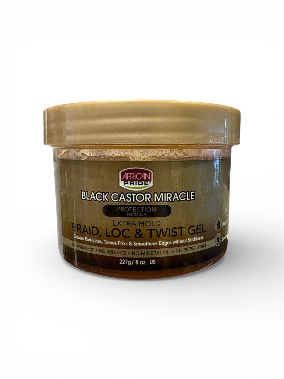 African Pride Black Castor Miracle Protection Formula Extra Hold Braid, Loc &amp; Twist Gel - 227 g 