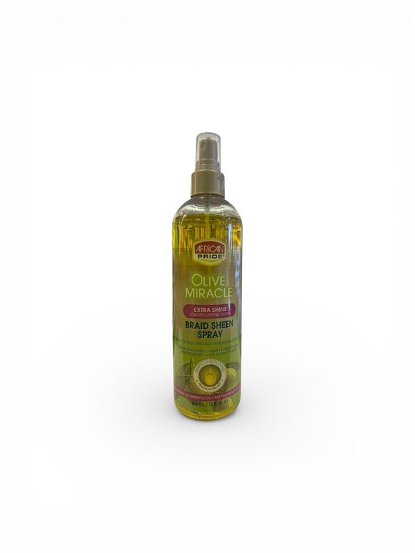 African Pride Olive Miracle Extra Shine Longer Lasting Sheen Braid Sheen Spray - 355 ml