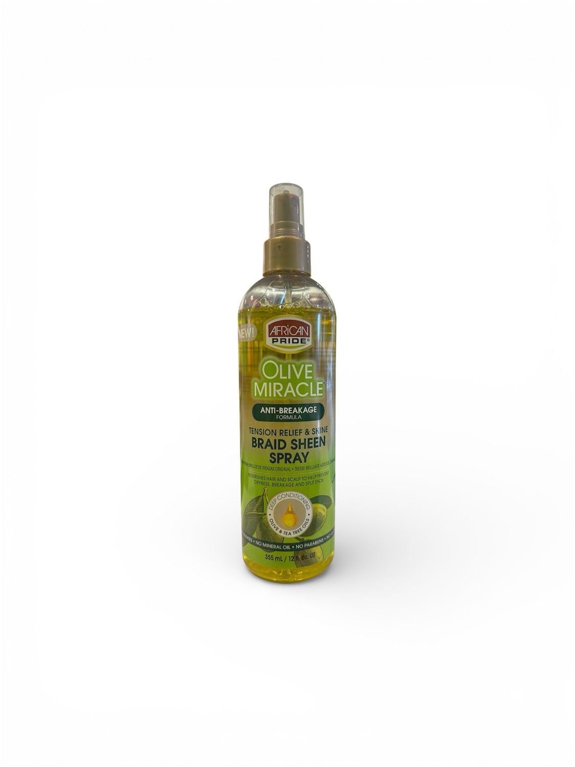 AFRICAN PRIDE OLIVE MIRACLE ANTI-BREAKAGE FORMULA TENSION RELIEF &amp; SHINE BRAID SHEEN SPRAY