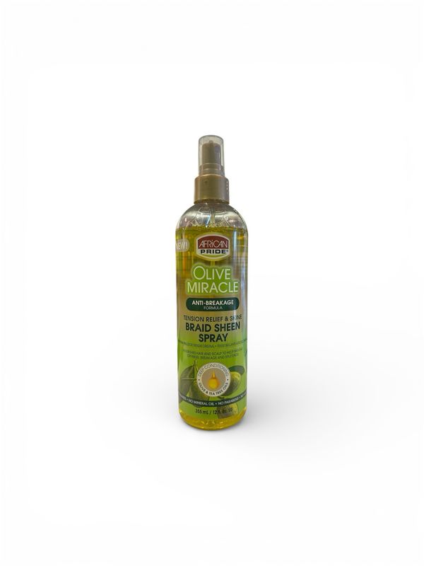 African Pride Olive Miracle Anti - Breakage Formula Tension Relief &amp; Shine Braid Sheen Spray - 355 ml