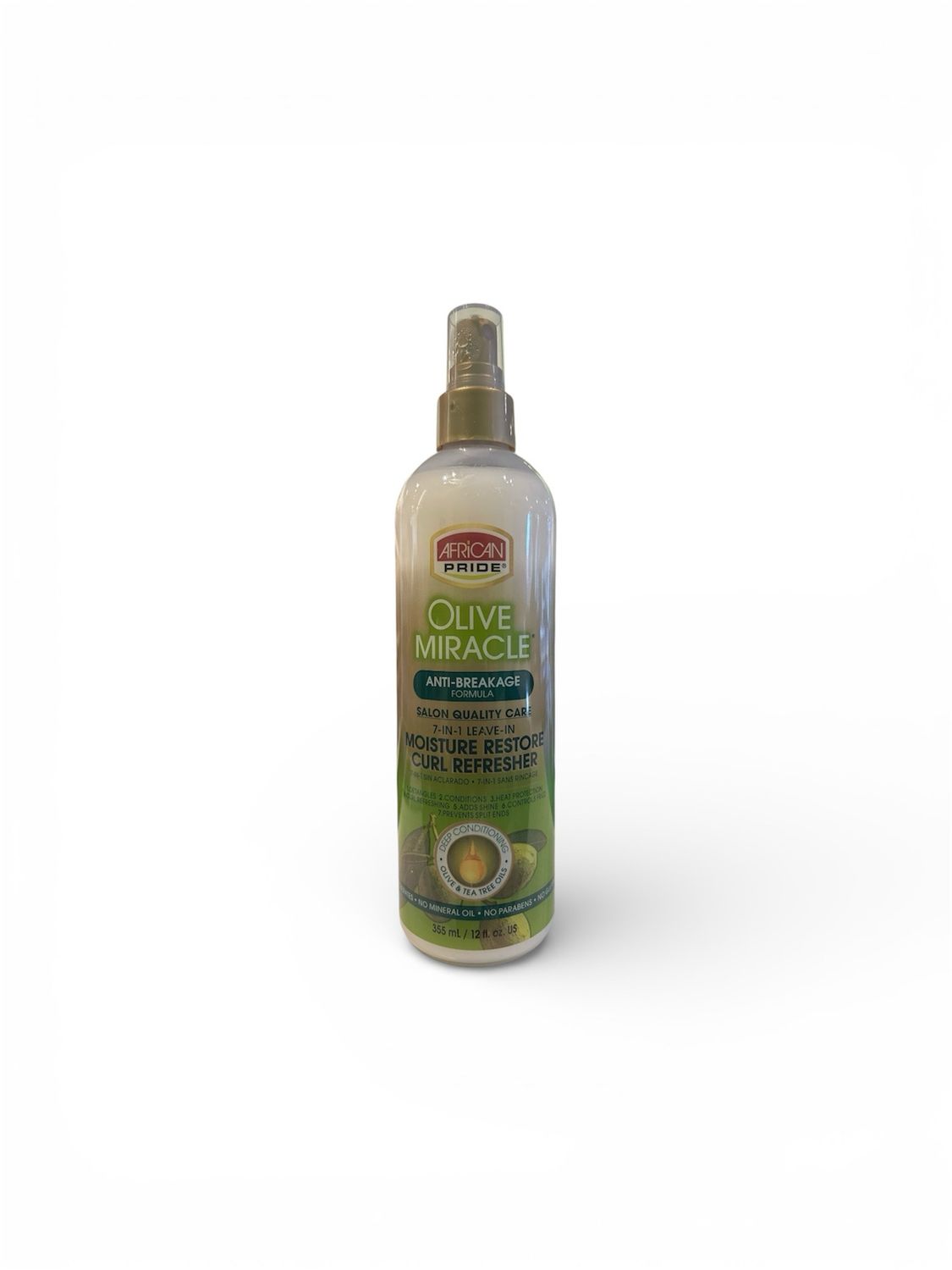AFRICAN PRIDE OLIVE MIRACLE ANTI BREAKAGE FORMULA SALON QUALITY CARE MOISTURE RESTORE CURL REFRESHER