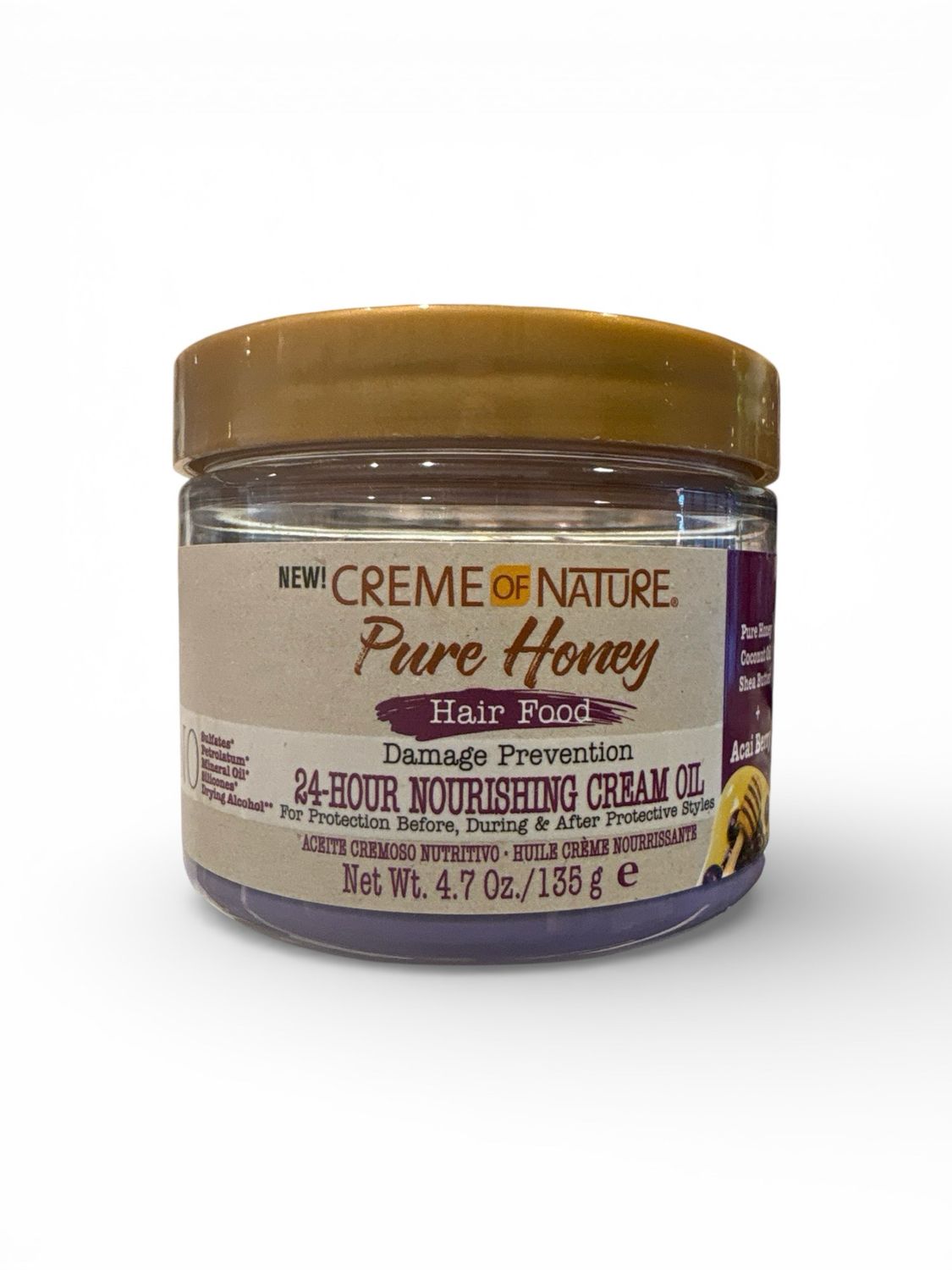 CREME OF NATURE PURE HONEY HAIR FOOD DAMAGE PREVENTION, 24- HOUR NOURISHING CREAM OIL