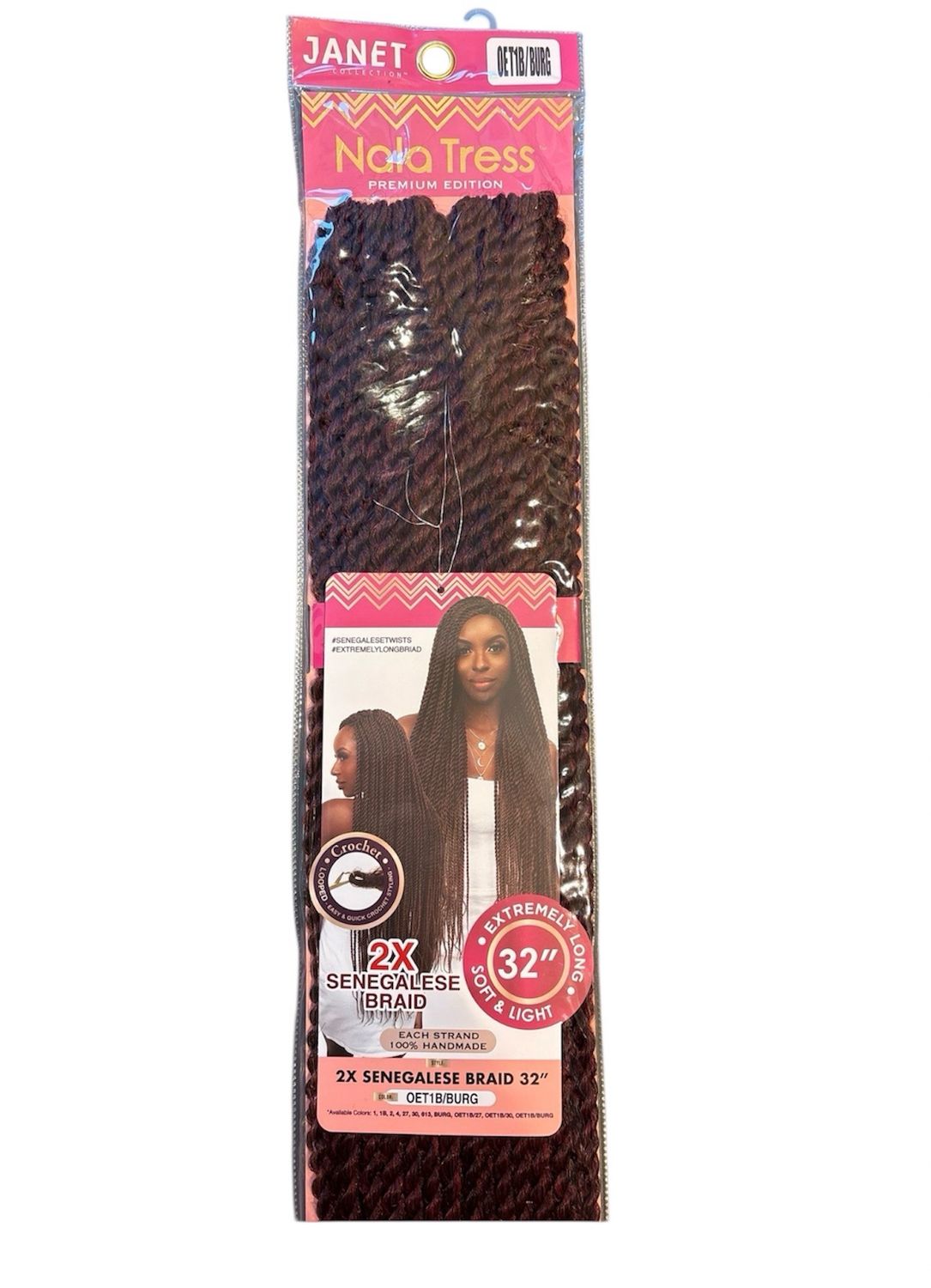 Janet 2x Senegalese Braid 32” Color OET1B/BURG Janet 2x Senegalese Braid 32” Color OET1B/BURG