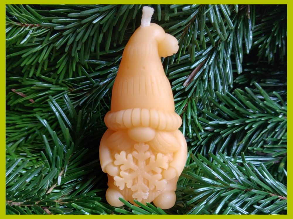 Bienenwachskerze &quot;Wichtel&quot; mit Schneeflocke