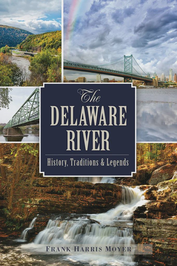 The cover of 'The Delaware River' book, featuring several forest scenes and two bridges.