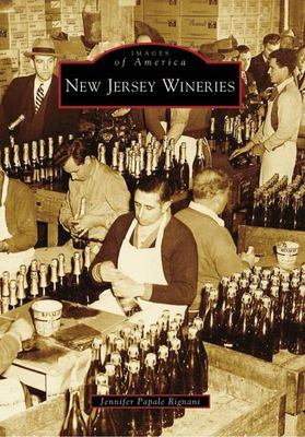 The sepia-toned cover of 'New Jersey Wineries', featuring three men working with wine bottles.