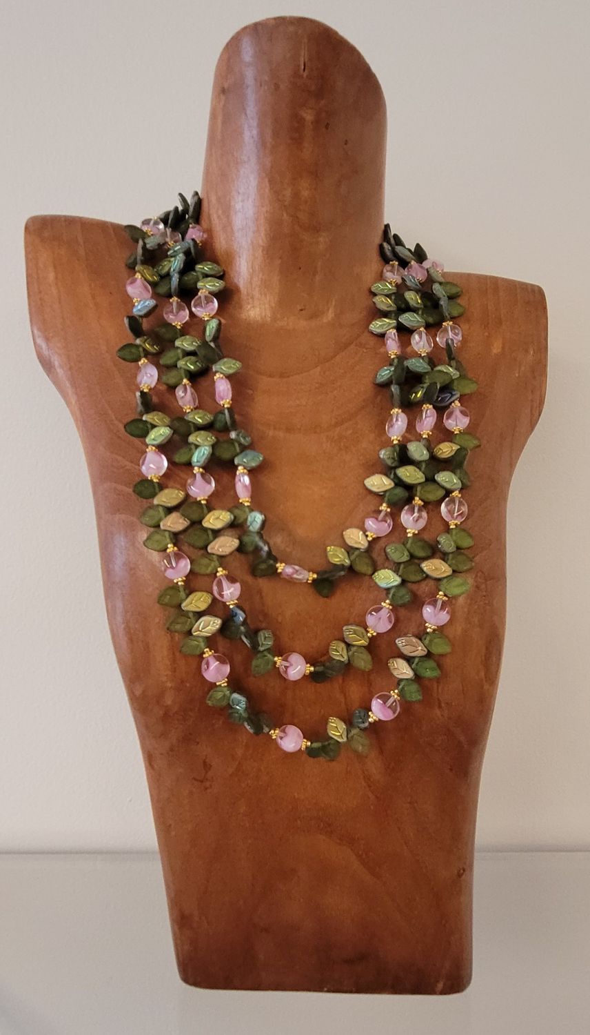 Three Strand Glass Leaf Necklace