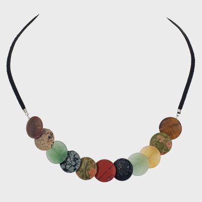 Matte Stone Overlapping Disc &amp; Black Suede Choker
