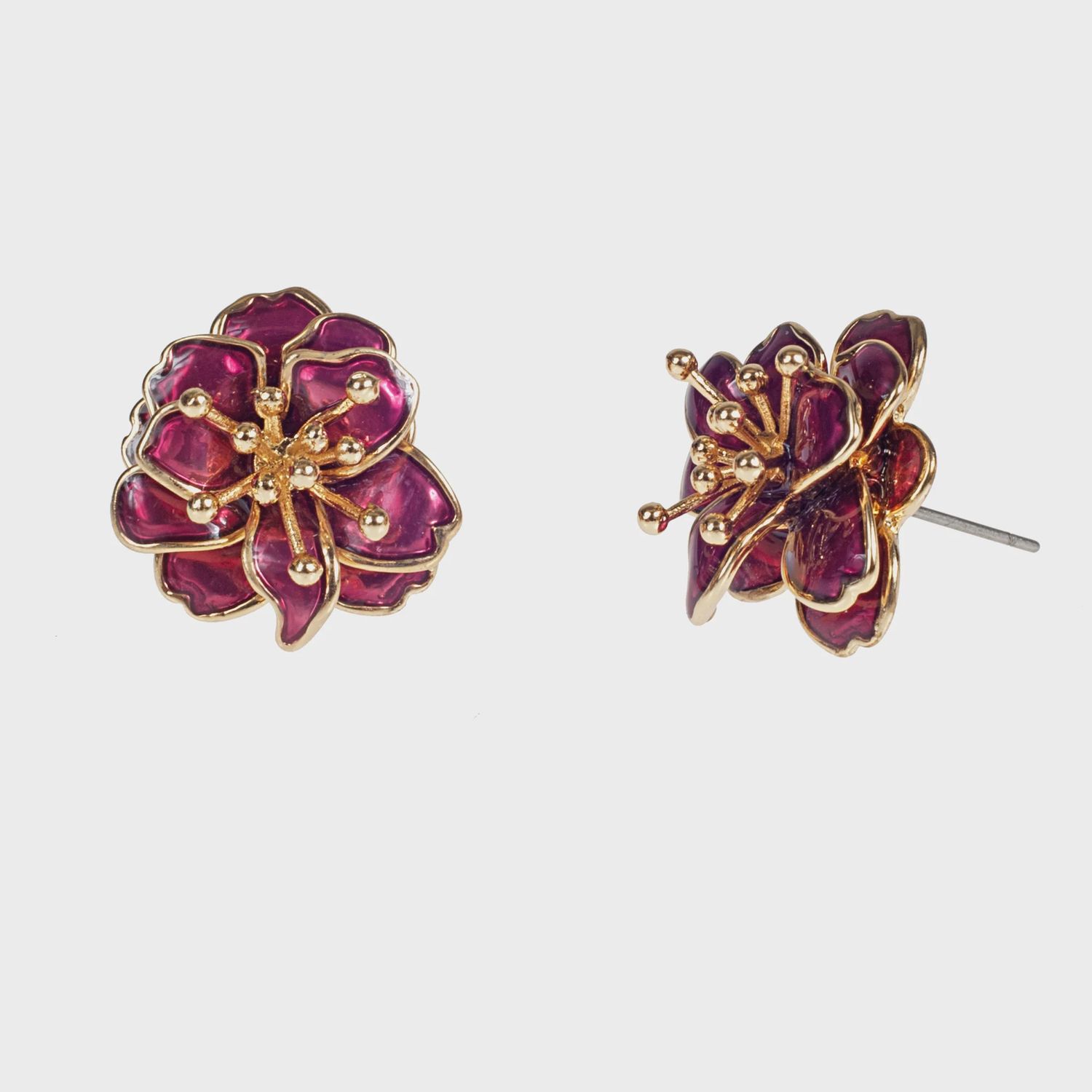 Burgundy Enamel Cherry Blossom Post Earrings