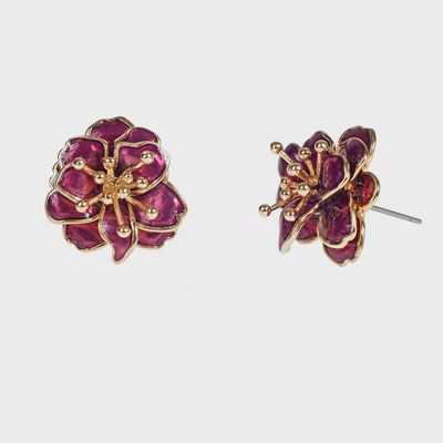 Burgundy Enamel Cherry Blossom Post Earrings