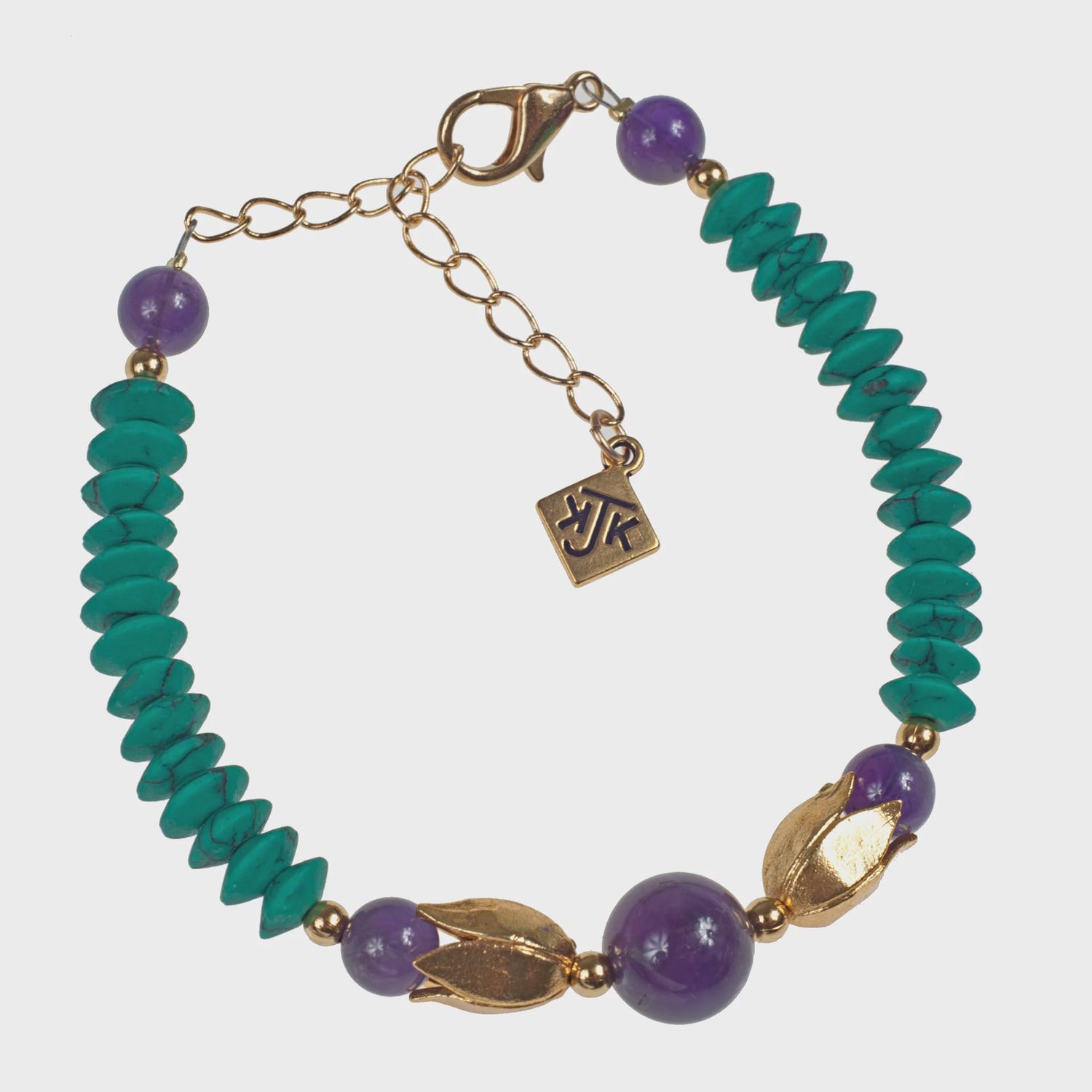 Amethyst and Matte Turquoise Lotus Bracelet