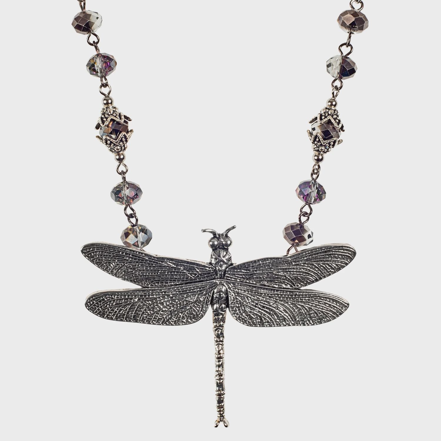 Silver Dragonfly on Crystals Choker