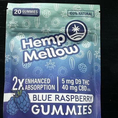 Hemp Mellow Blue Raspberry 5mg THC/ 40mg CBD Per Gummy  20 Pack