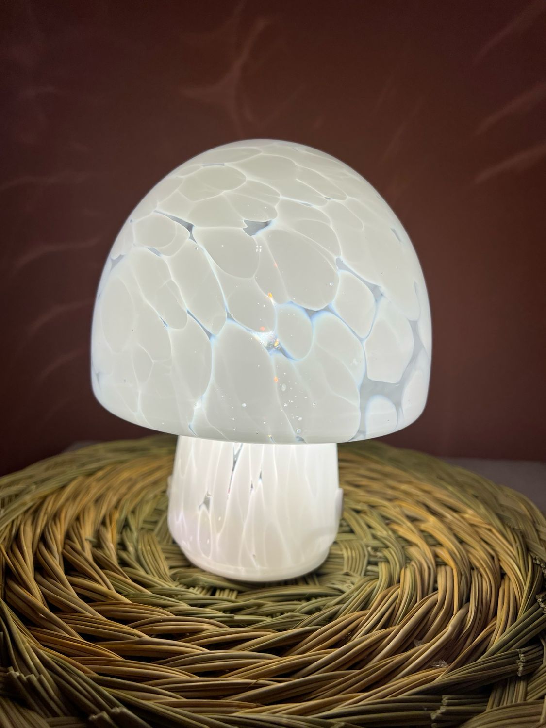 LAMPARA DE MESA LED INALAMBRICA DE VIDRIO HONGO BLANCO