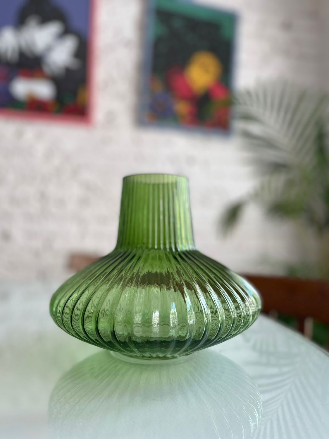 Florero Anfora Verde 20x30 cm Vidrio