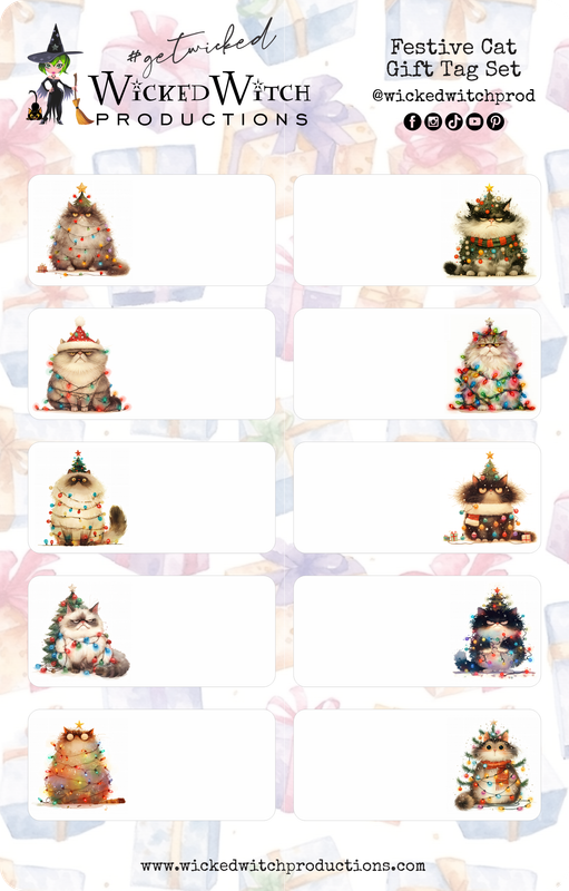 Festive Cat Gift Tag Stickers Festive Cat Gift Tag Stickers