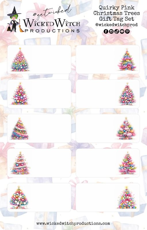 Quirky Pink Christmas Tree Gift Tag Stickers Quirky Pink Christmas Tree Gift Tag Stickers