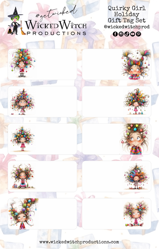 Quirky Girl Holiday Gift Tag Stickers Quirky Girl Holiday Gift Tag Stickers