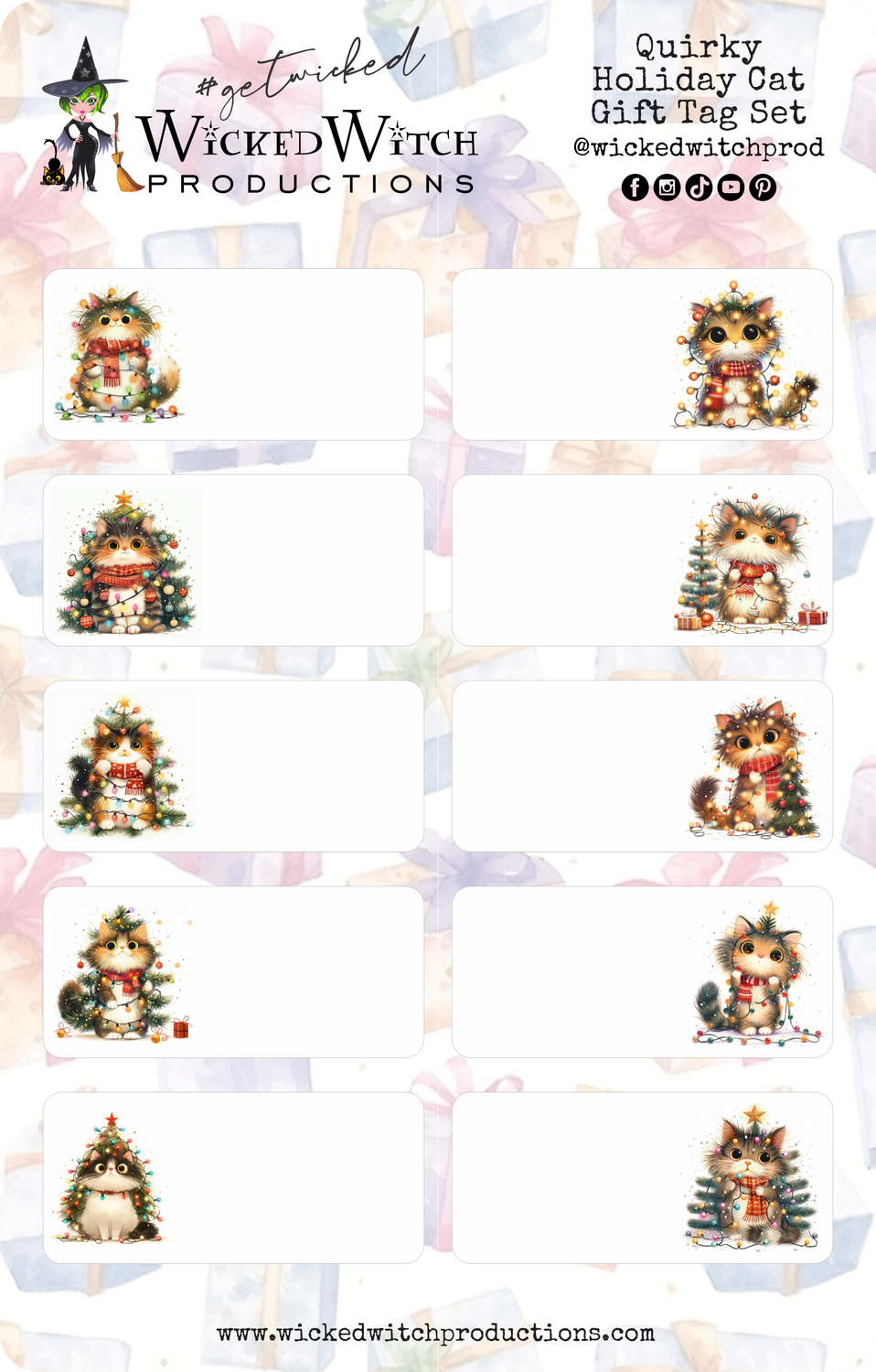 Quirky Festive Cat Gift Tag Stickers