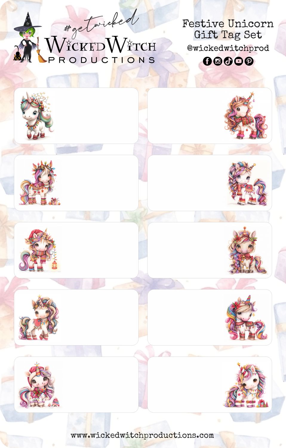 Festive Unicorn Gift Tag Stickers