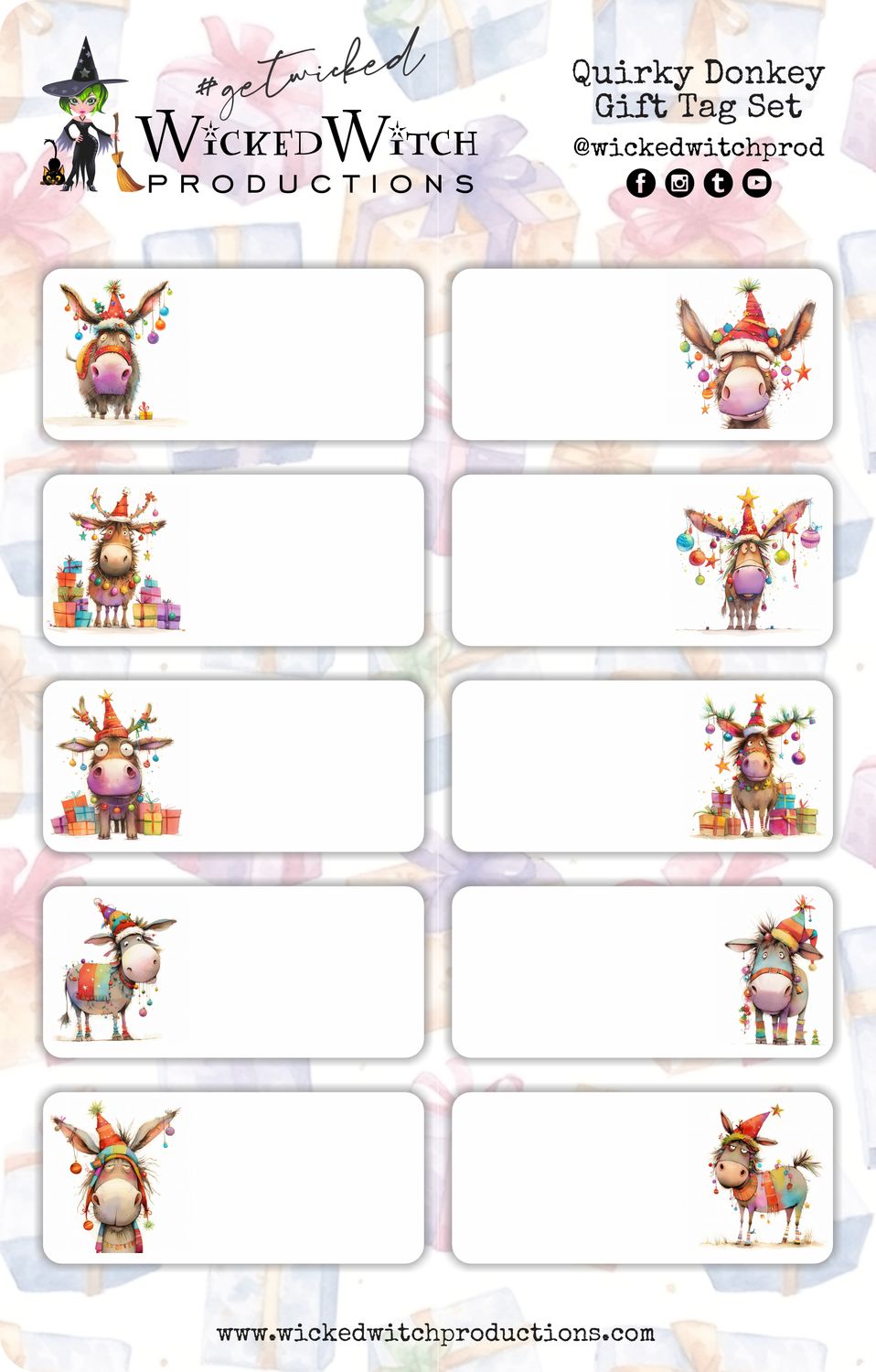 Quirky Christmas Donkey Gift Tag Stickers