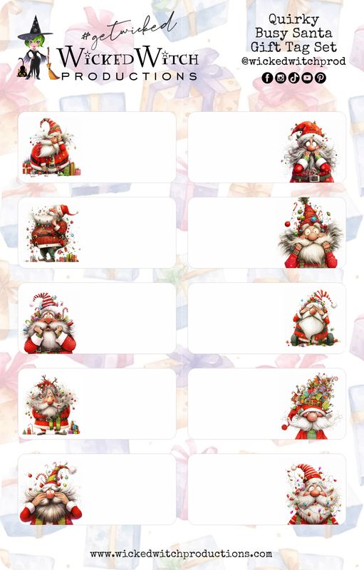 Quirky Busy Santa Gift Tag Stickers Quirky Busy Santa Gift Tag Stickers
