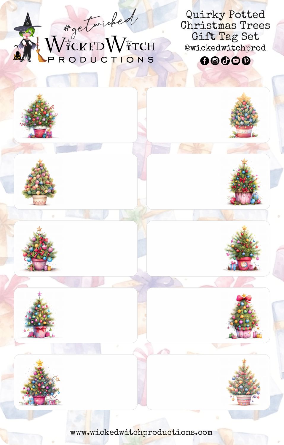 Quirky Potted Christmas Tree Gift Tag Stickers