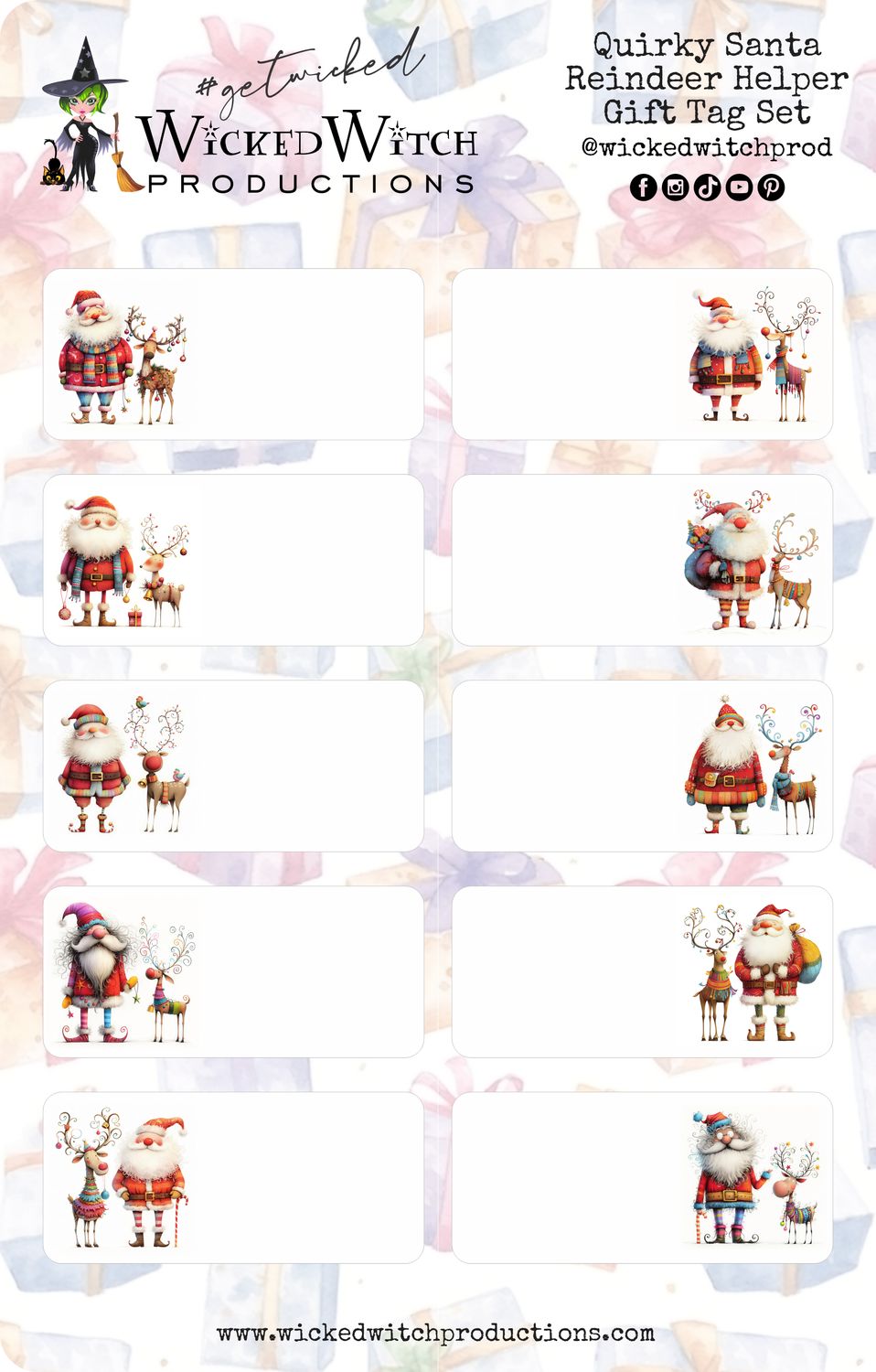 Quirky Santa Reindeer Helper Gift Tag Stickers