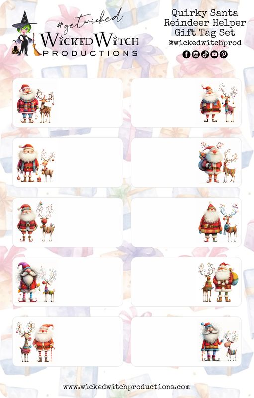 Quirky Santa Reindeer Helper Gift Tag Stickers Quirky Santa Reindeer Helper Gift Tag Stickers